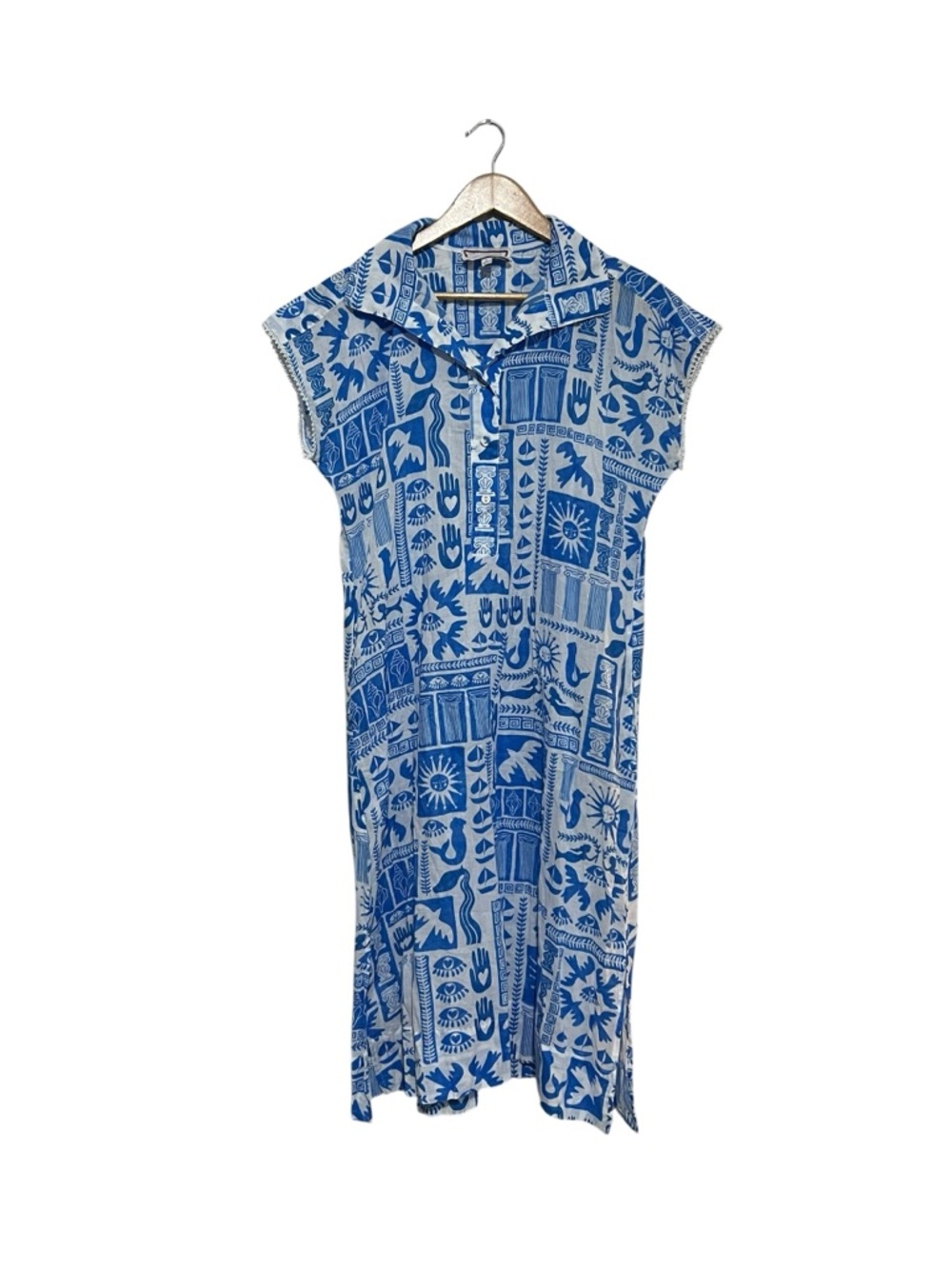 Johnny Was Workshop Blue Printed Cover Up Dress Size Small Cotton
